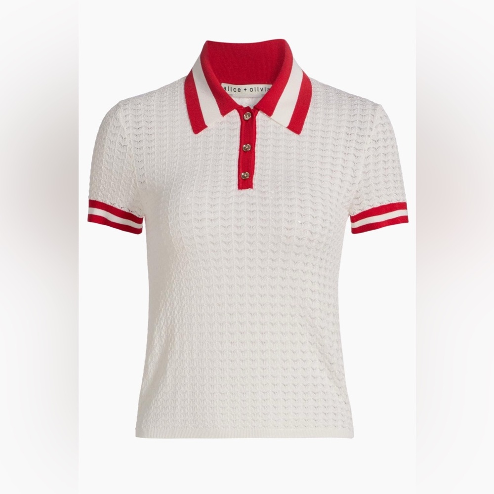 Alice + Olivia Martha Pointelle Polo Shirt - Picture 6 of 8